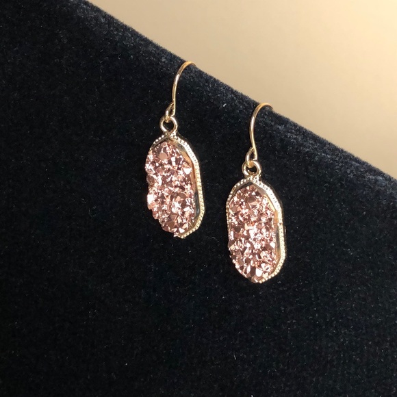 Pink Druzy Drop Earrings - Picture 2 of 2